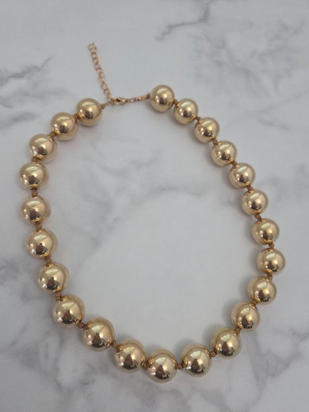 Chunky Gold Bead Statement Necklace Bold Sphere Collar Chic Jewelry - Picture 5 of 11